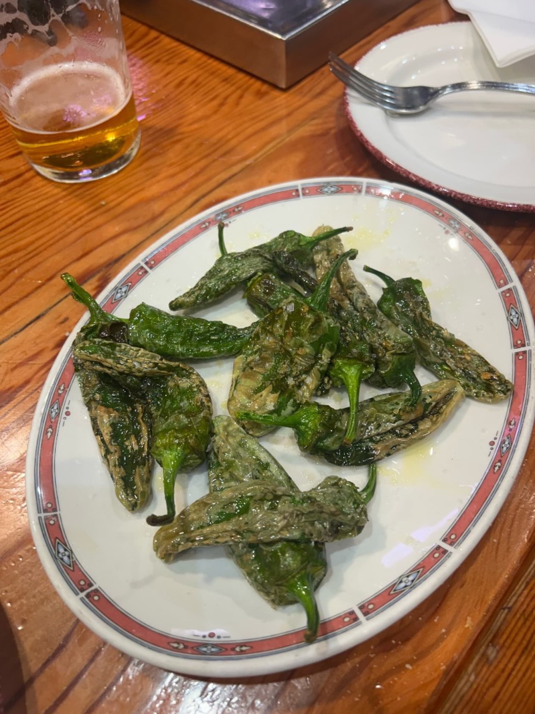 Charred salty Padrón peppers